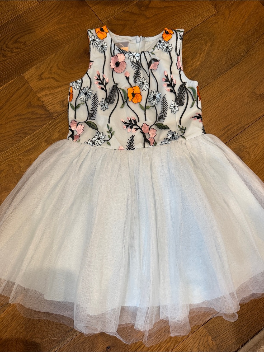 Pippa & Julie light blue Tulle Dress with Pink and Orange Floral Embroidery